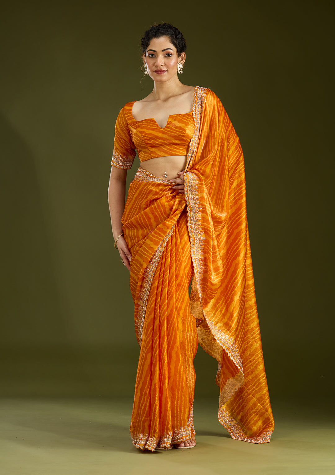 Mustard Zariwork (Silver) Organza Saree