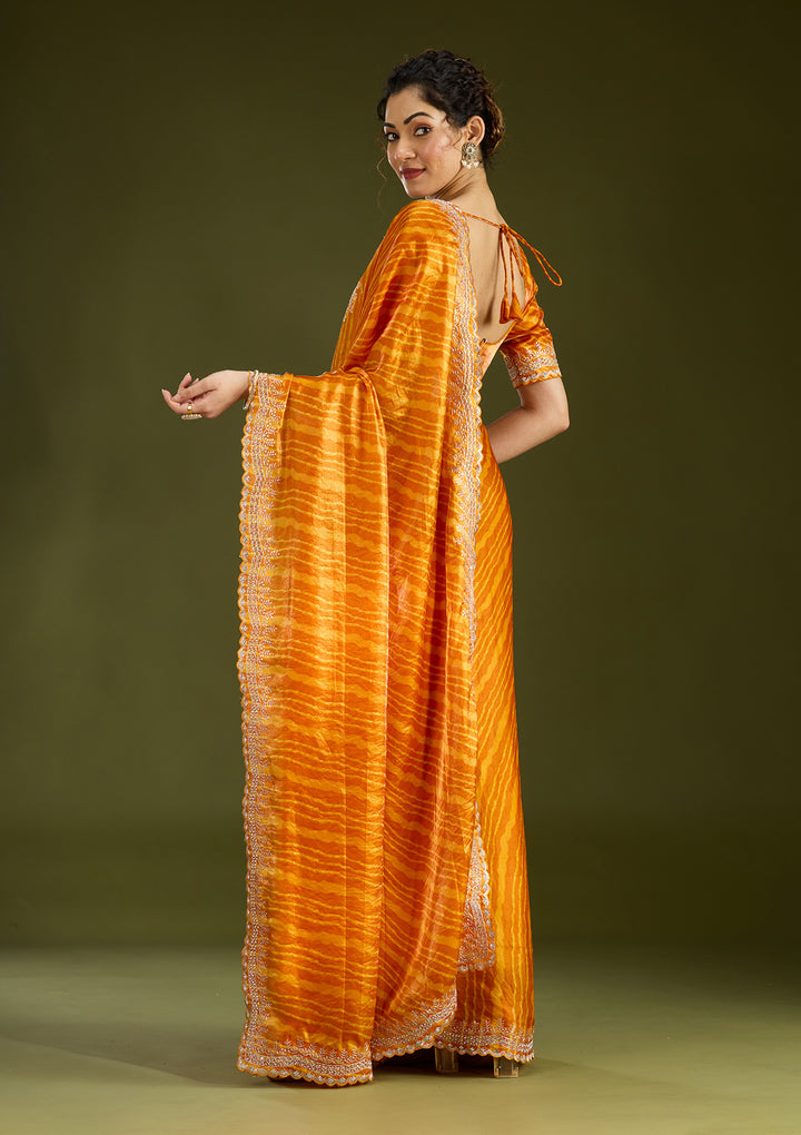 Mustard Zariwork (Silver) Organza Saree