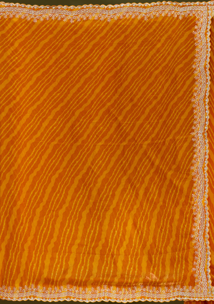 Mustard Zariwork (Silver) Organza Saree