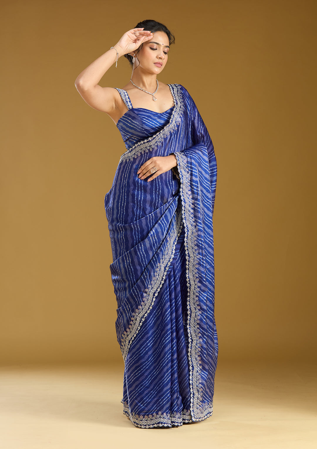 Navy Blue Zariwork (Silver) Organza Saree