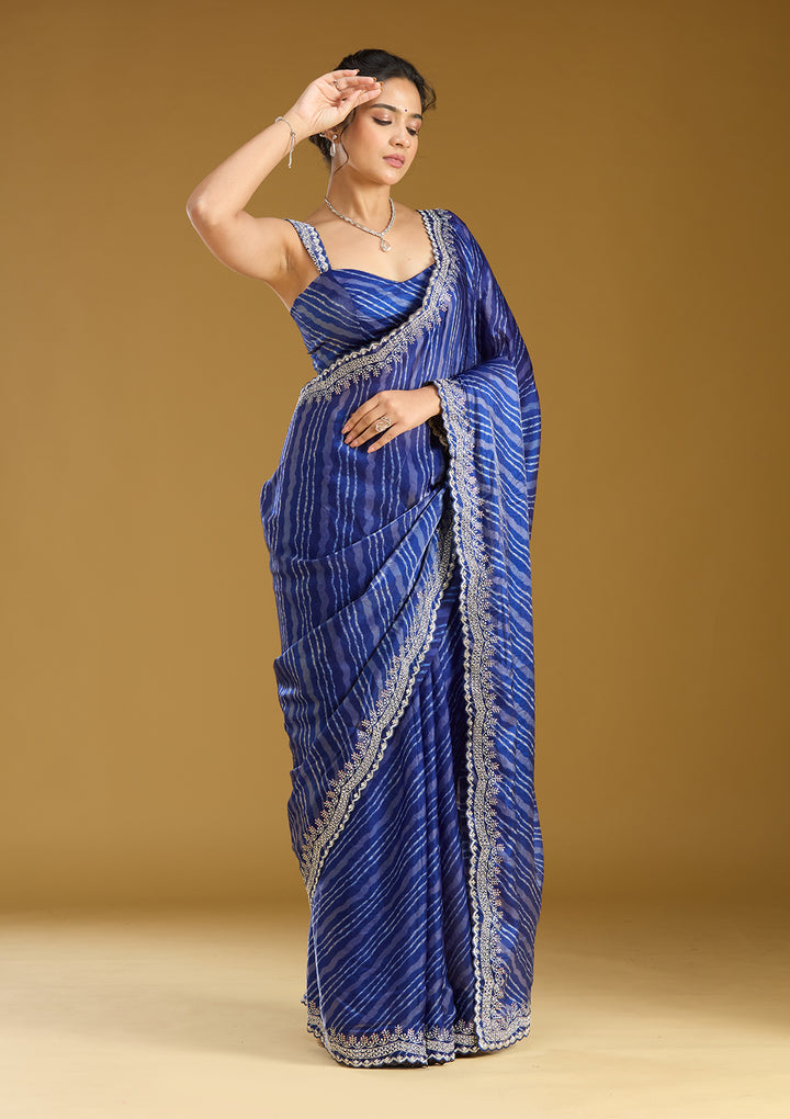 Navy Blue Zariwork (Silver) Organza Saree