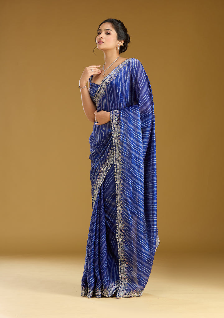 Navy Blue Zariwork (Silver) Organza Saree
