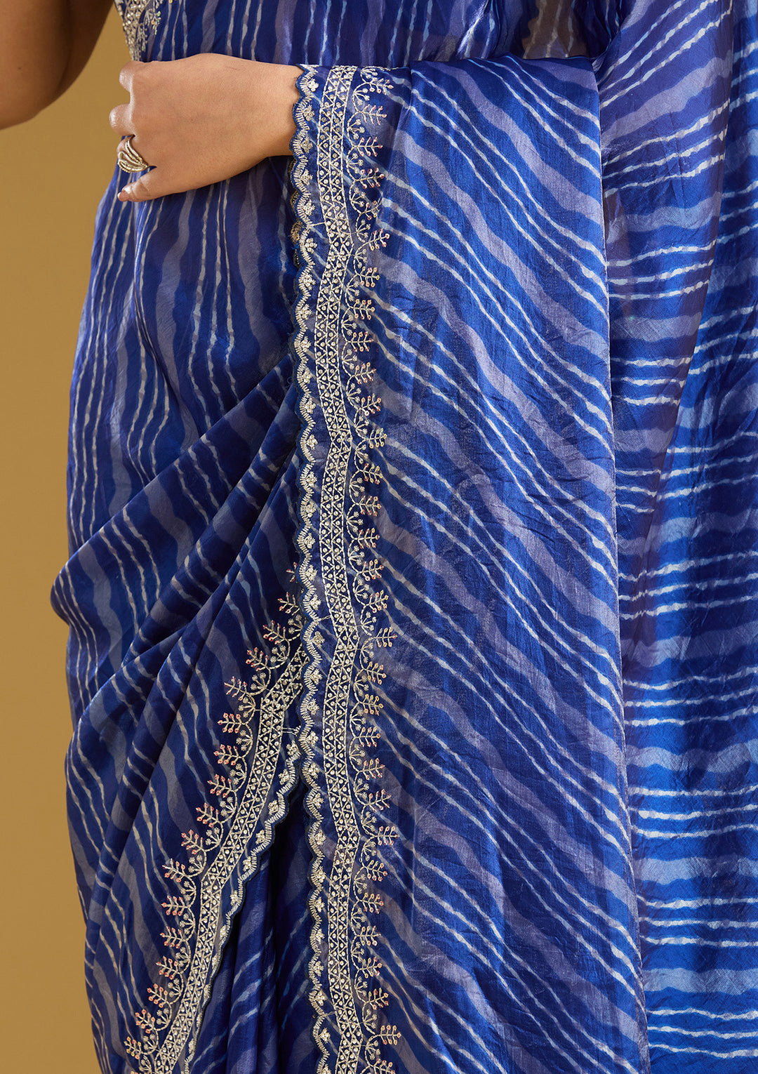 Navy Blue Zariwork (Silver) Organza Saree