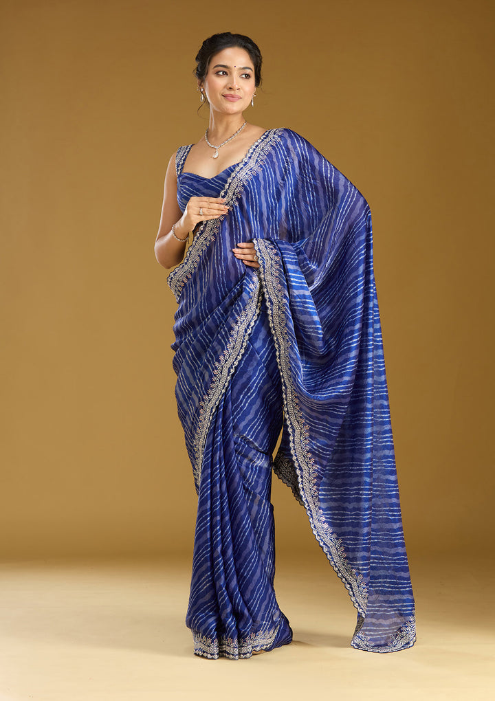 Navy Blue Zariwork (Silver) Organza Saree
