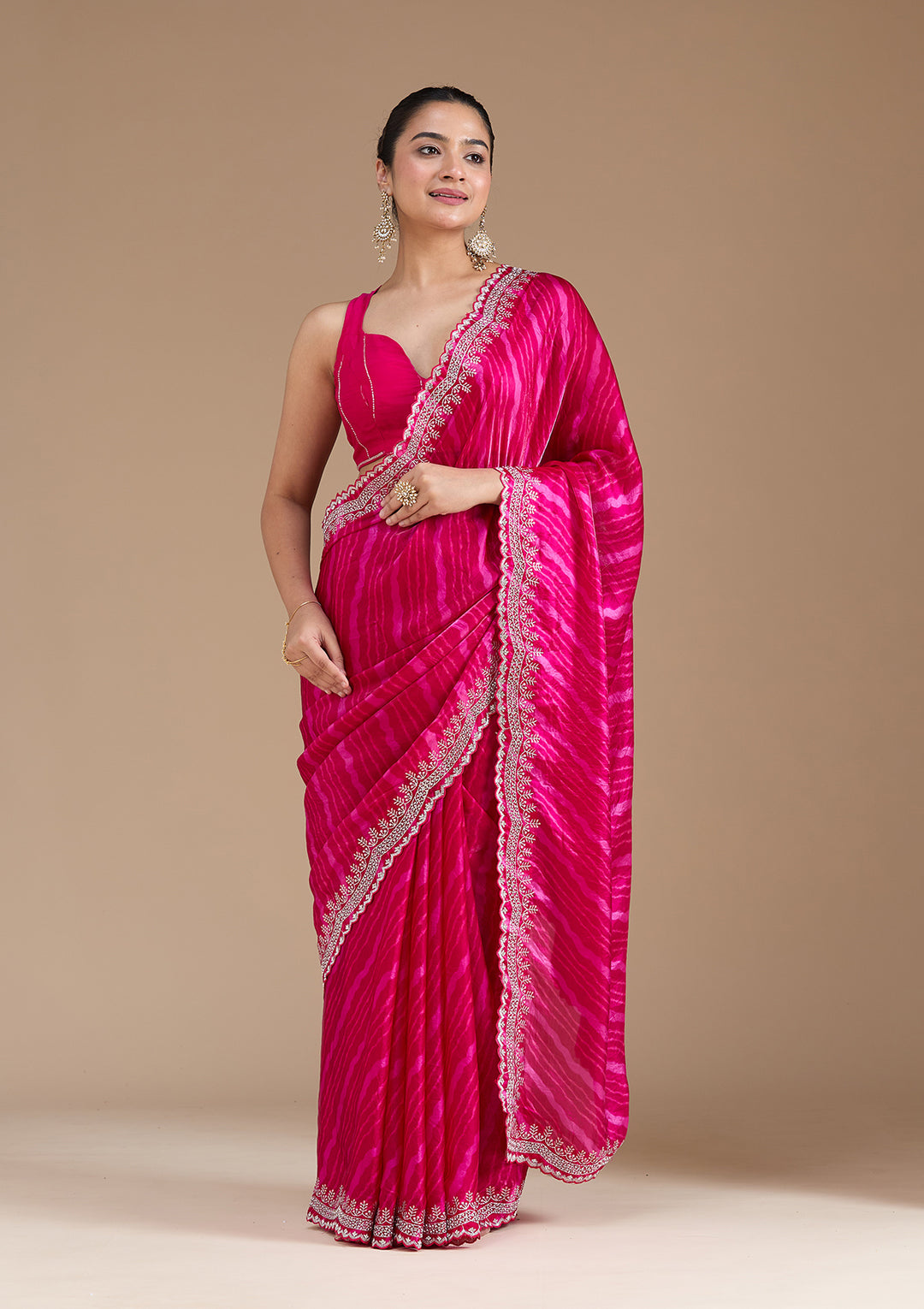 Rani Pink Zariwork (Silver) Organza Saree