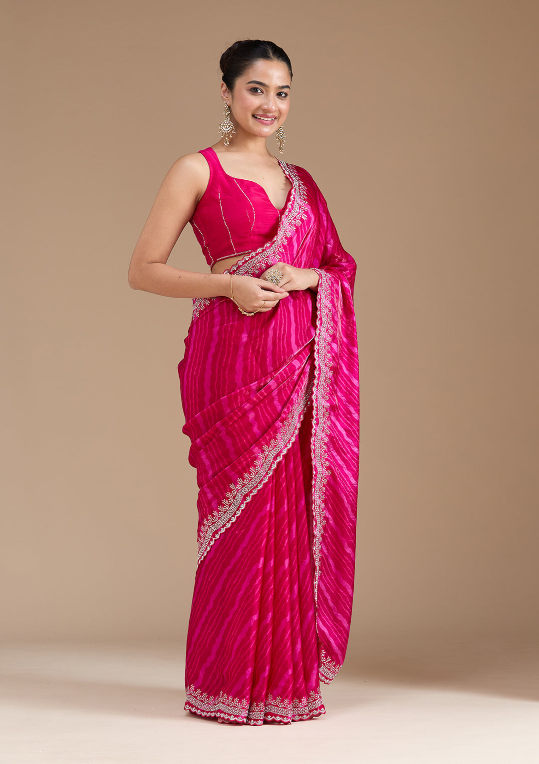 Rani Pink Zariwork (Silver) Organza Saree