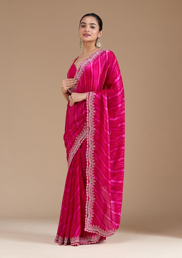 Rani Pink Zariwork (Silver) Organza Saree