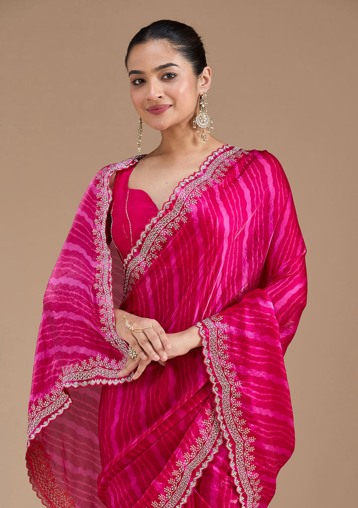 Rani Pink Zariwork (Silver) Organza Saree