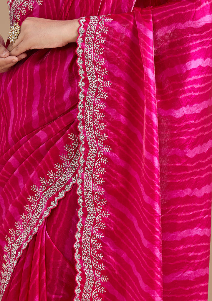 Rani Pink Zariwork (Silver) Organza Saree