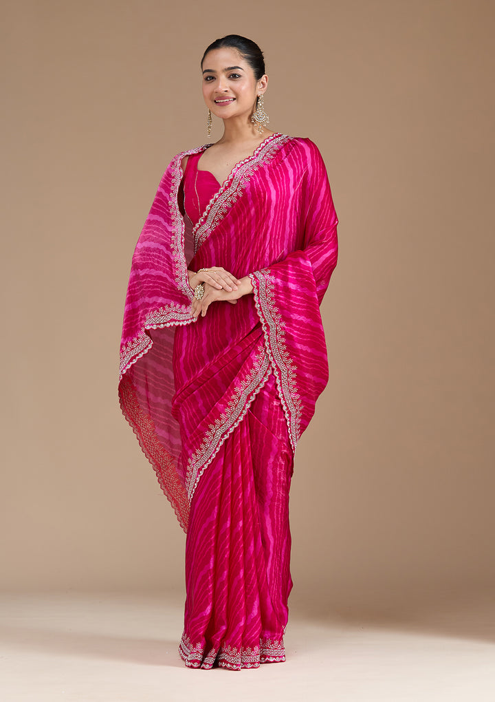 Rani Pink Zariwork (Silver) Organza Saree