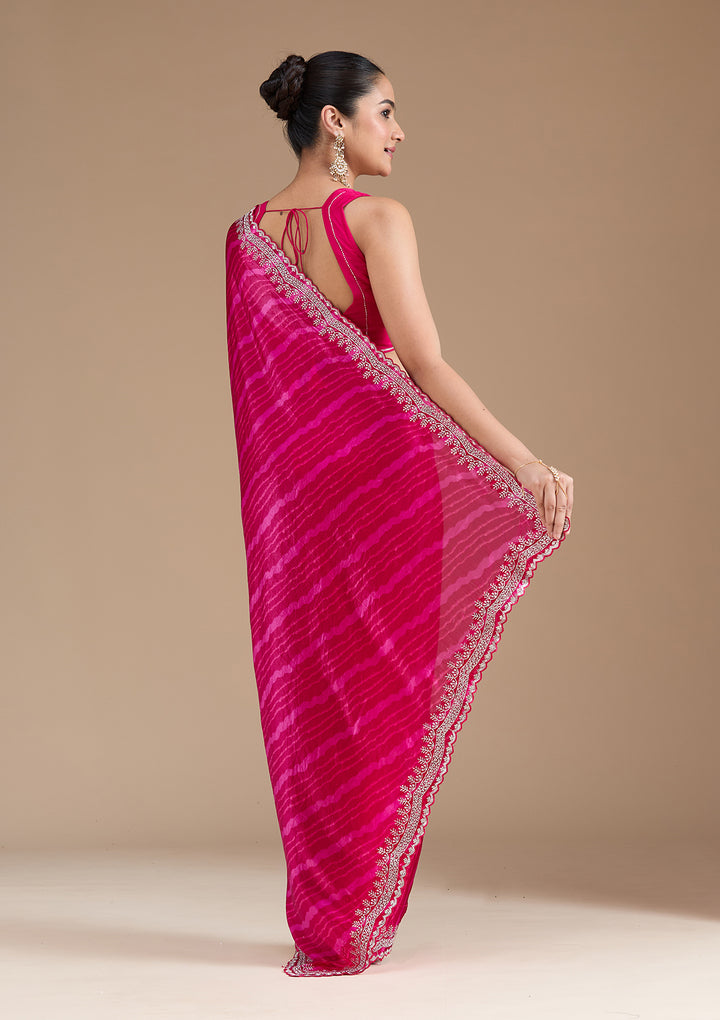Rani Pink Zariwork (Silver) Organza Saree