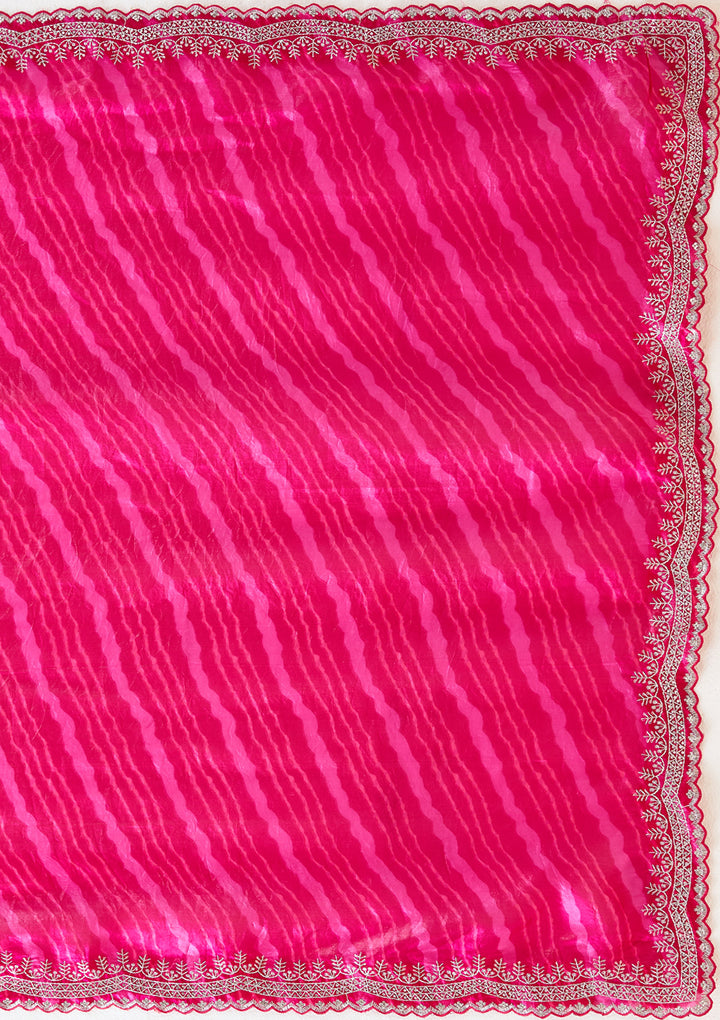 Rani Pink Zariwork (Silver) Organza Saree