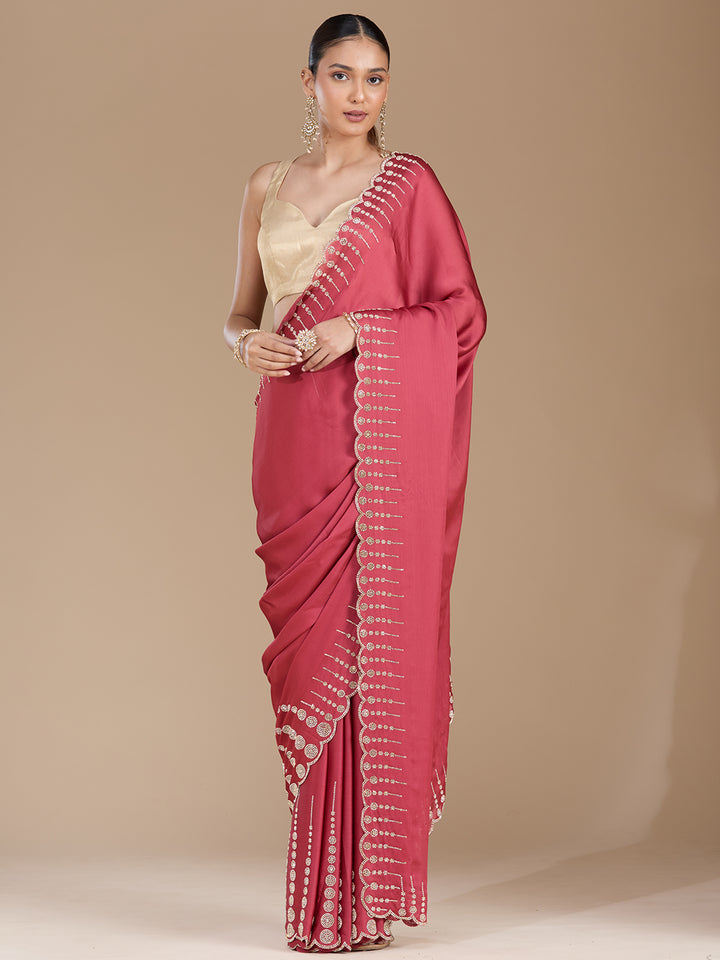 Onion Pink Stonework (Gold) Chiffon Saree