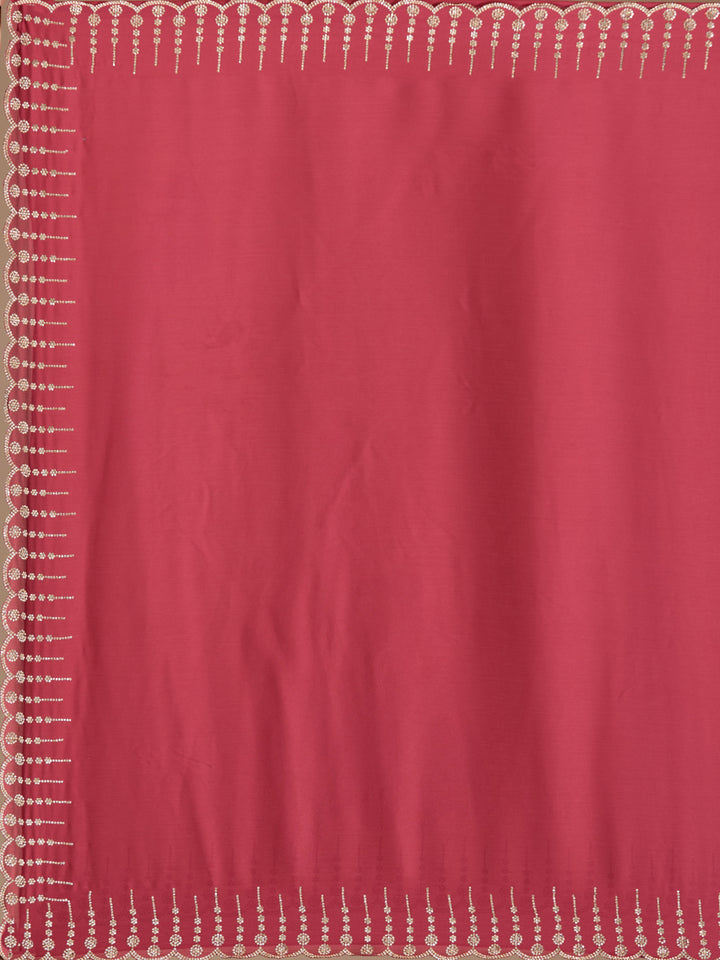 Onion Pink Stonework (Gold) Chiffon Saree