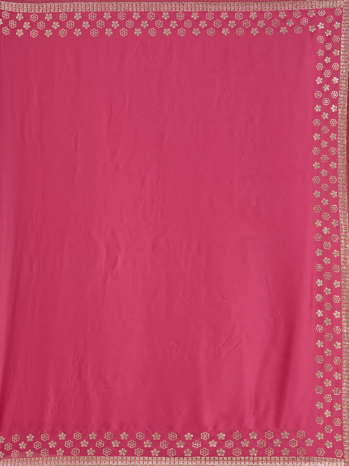 Pink Stonework (Gold) Chiffon Saree