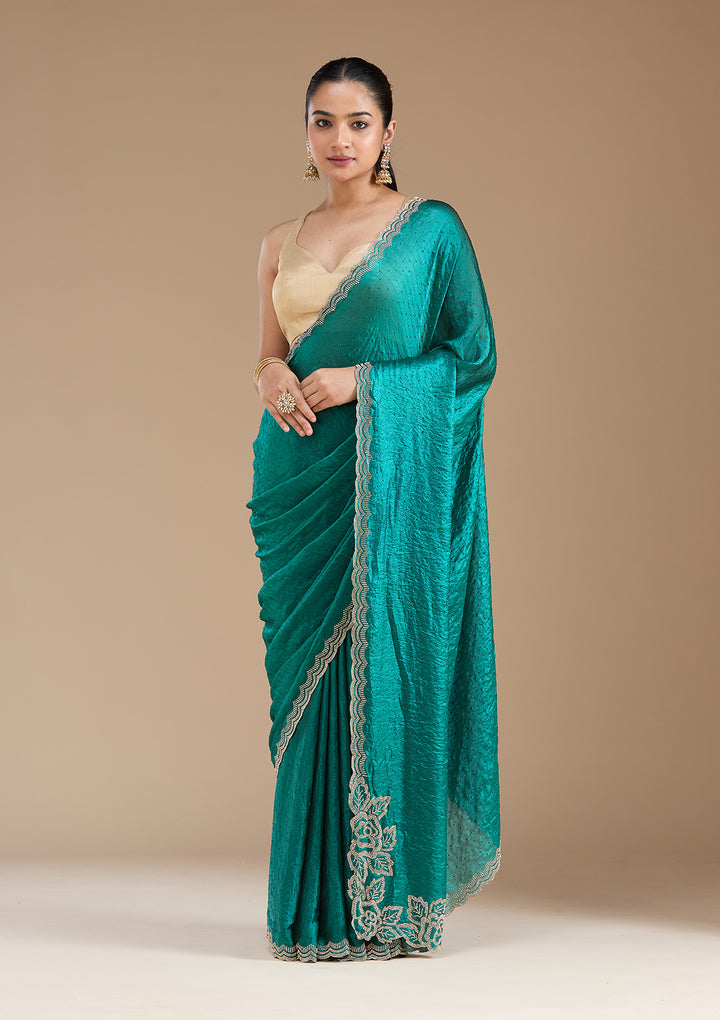 Rama Green Stonework (Gold) Chiffon Saree