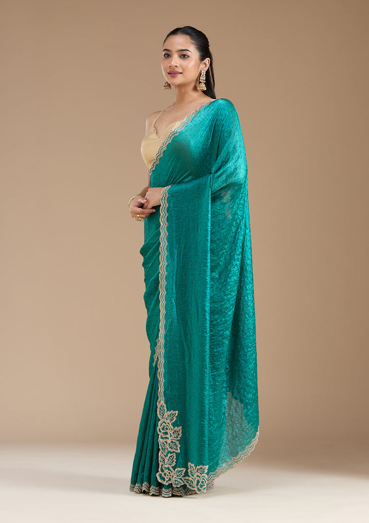 Rama Green Stonework (Gold) Chiffon Saree