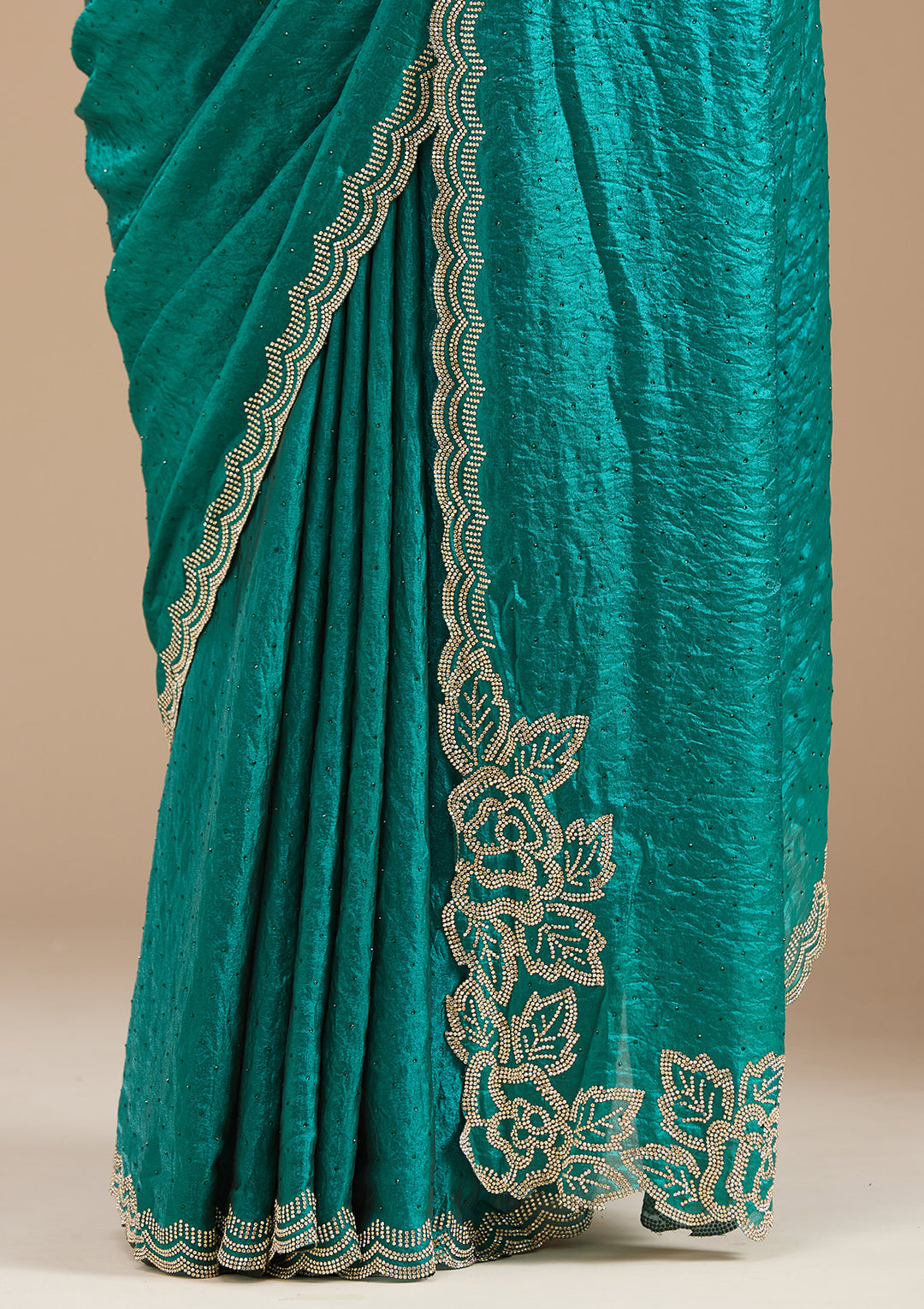 Rama Green Stonework (Gold) Chiffon Saree