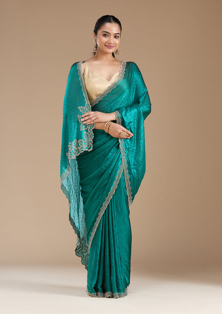 Rama Green Stonework (Gold) Chiffon Saree