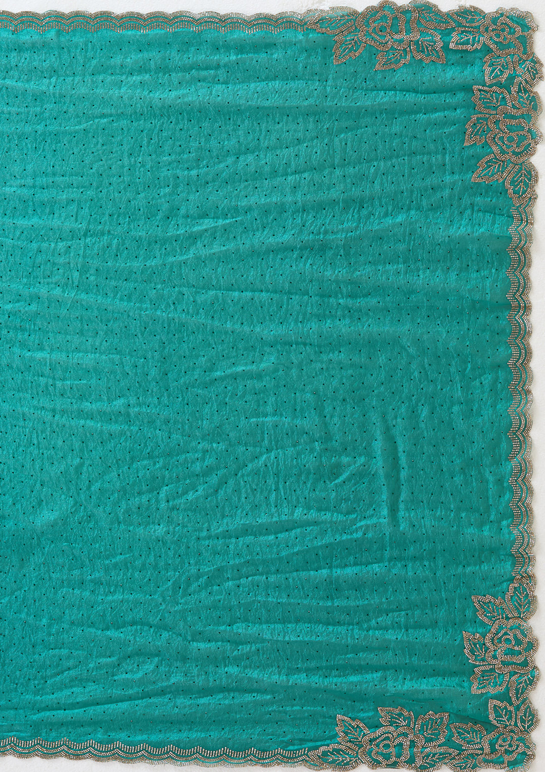 Rama Green Stonework (Gold) Chiffon Saree