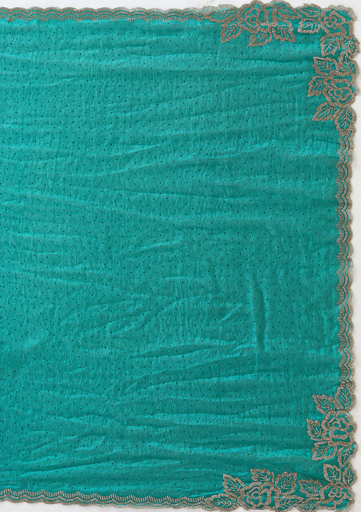 Rama Green Stonework (Gold) Chiffon Saree