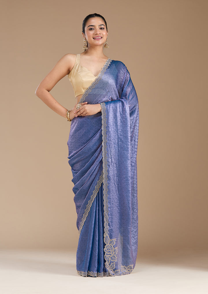 Violet Stonework (Gold) Chiffon Saree