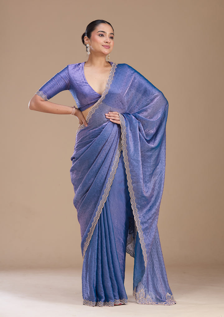 Violet Stonework (Gold) Chiffon Saree