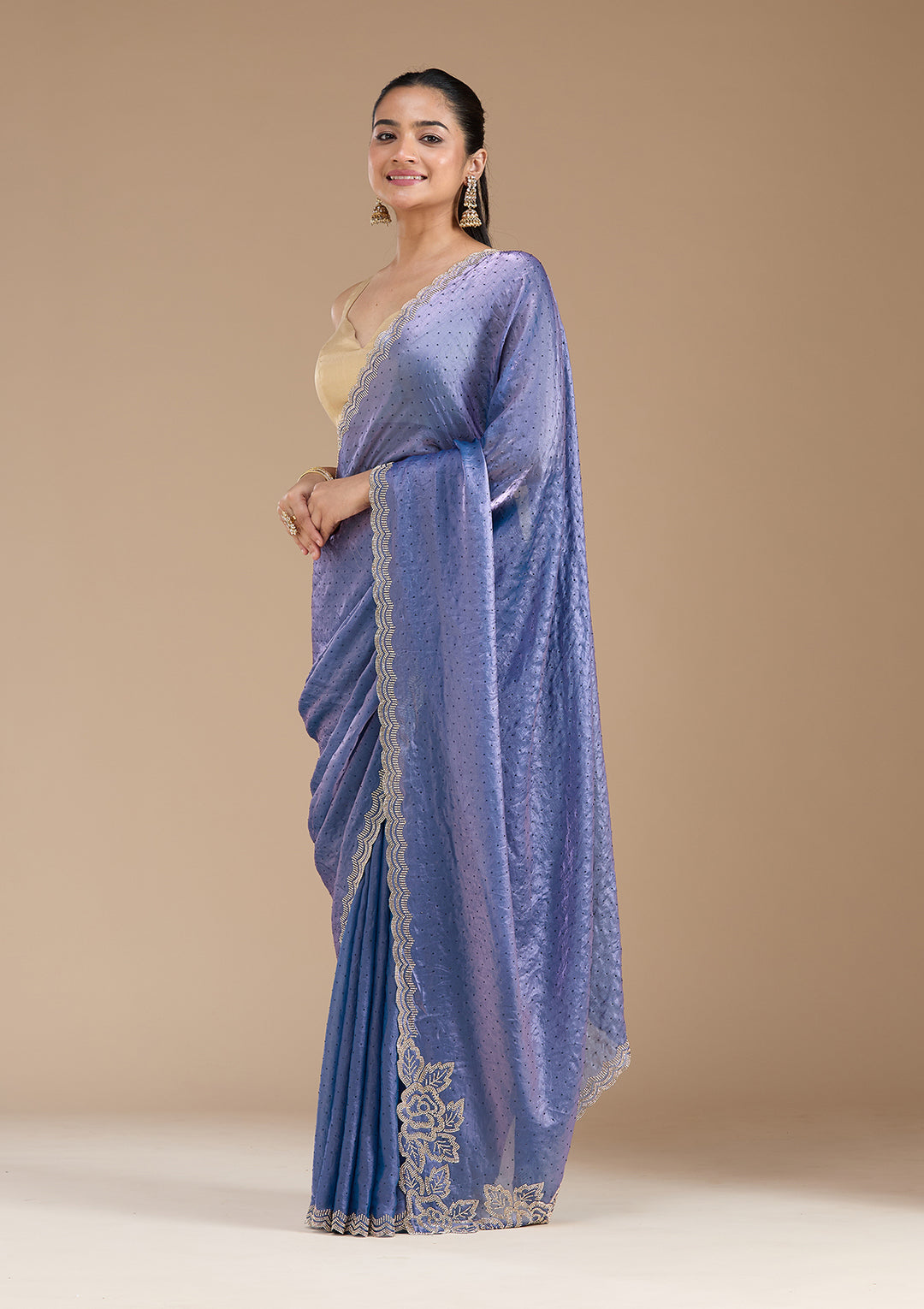 Violet Stonework (Gold) Chiffon Saree