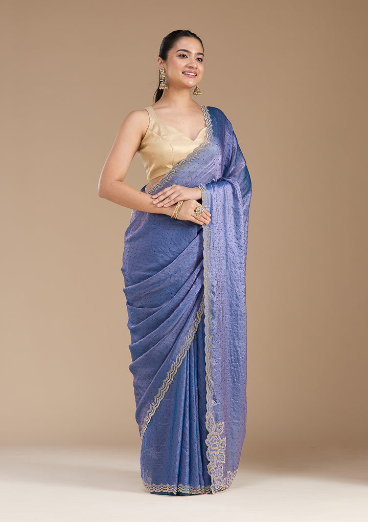 Violet Stonework (Gold) Chiffon Saree