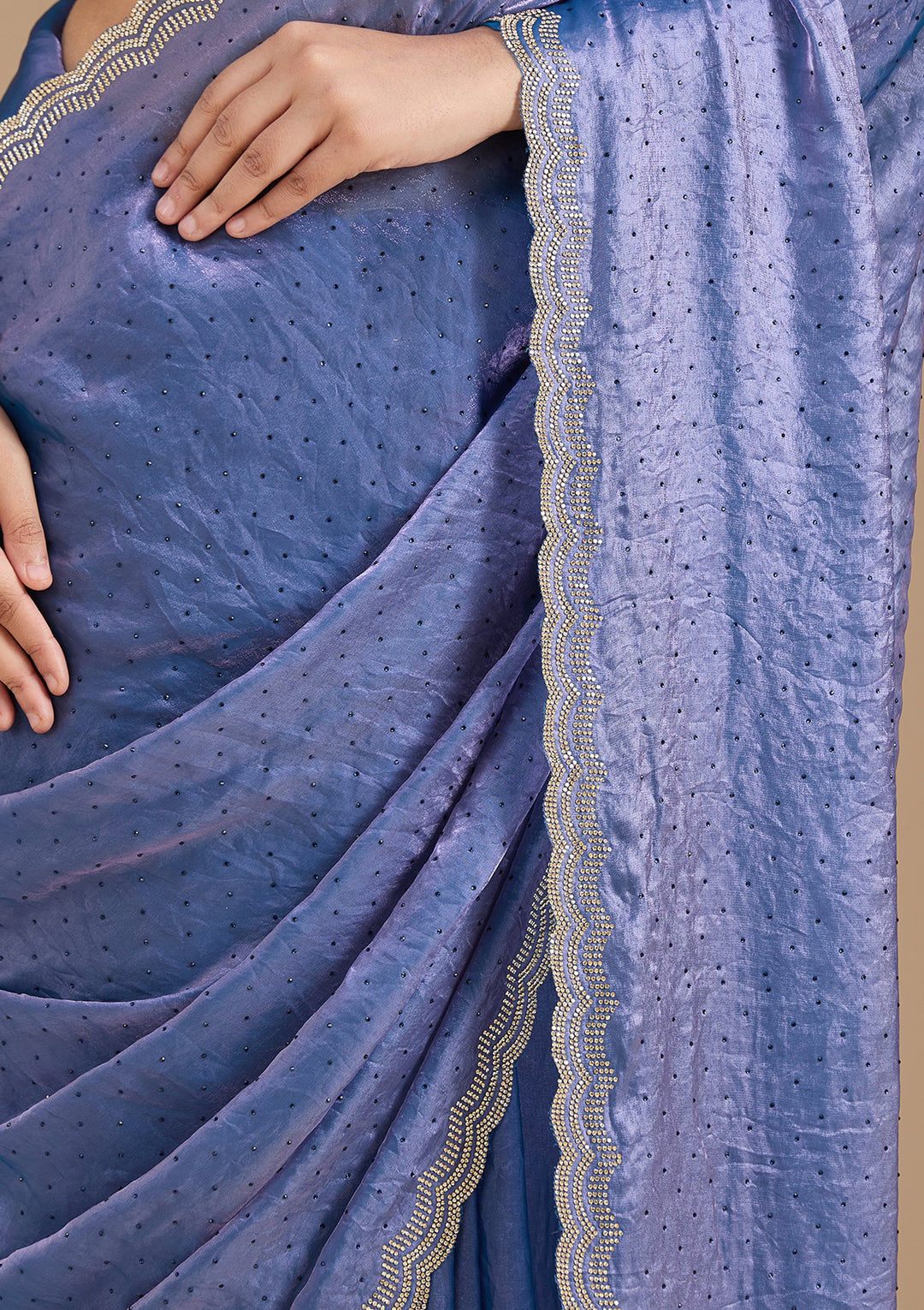 Violet Stonework (Gold) Chiffon Saree