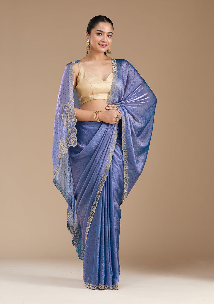 Violet Stonework (Gold) Chiffon Saree