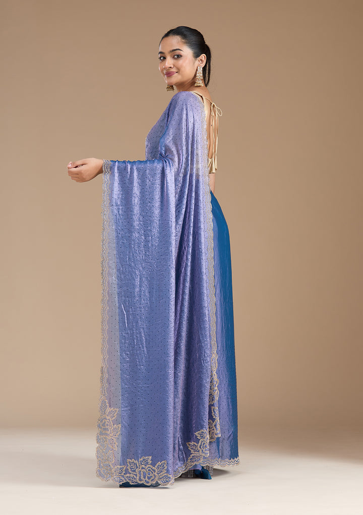 Violet Stonework (Gold) Chiffon Saree