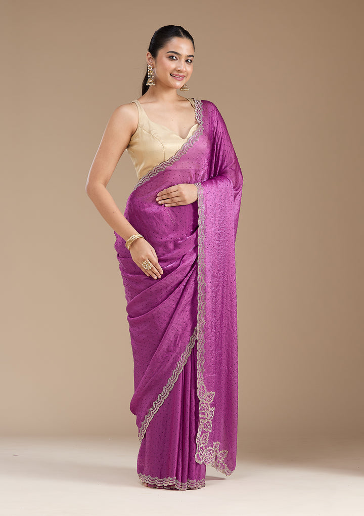 Wine Stonework (Gold) Chiffon Saree