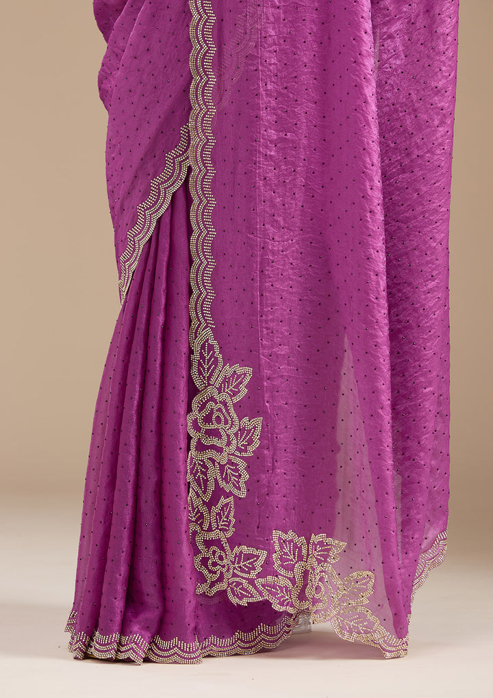 Wine Stonework (Gold) Chiffon Saree