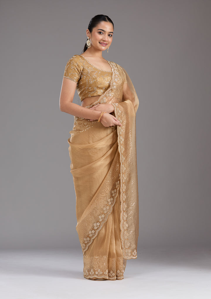 Gold Stonework Tissue Saree