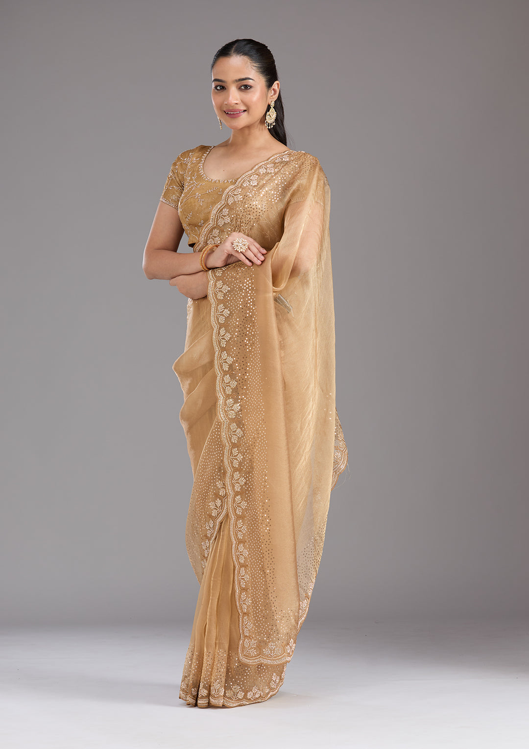 Gold Stonework Tissue Saree