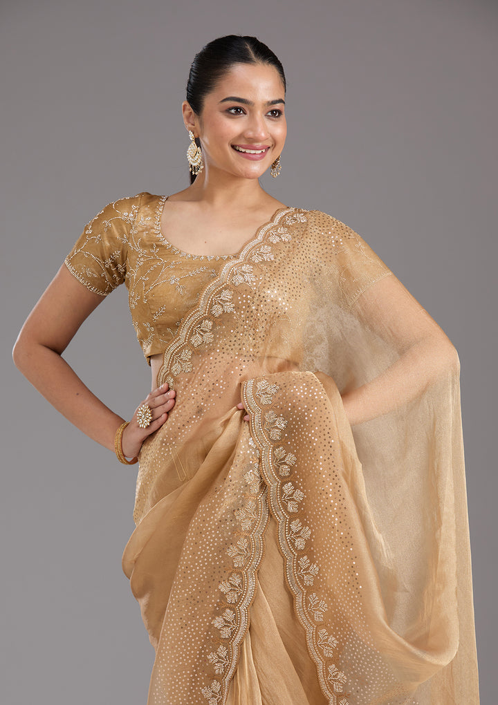 Gold Stonework Tissue Saree