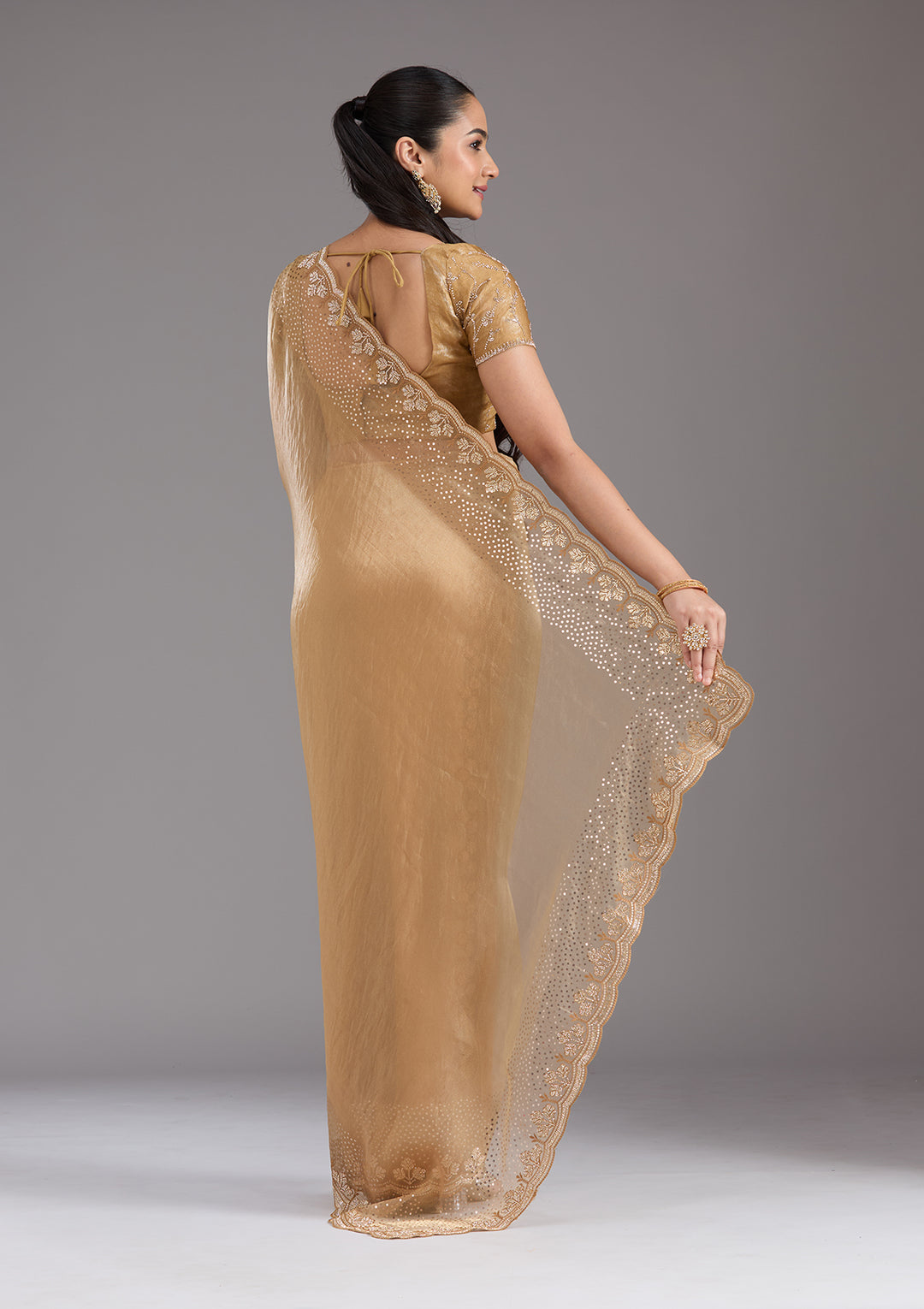 Gold Stonework Tissue Saree