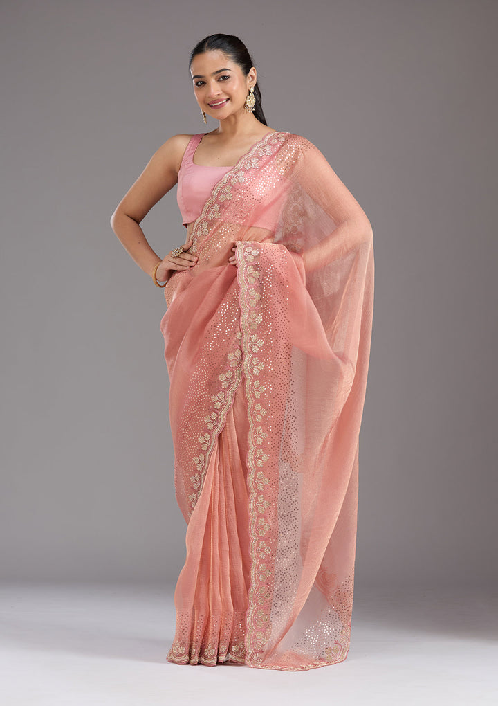 Peach Stonework Tissue Saree