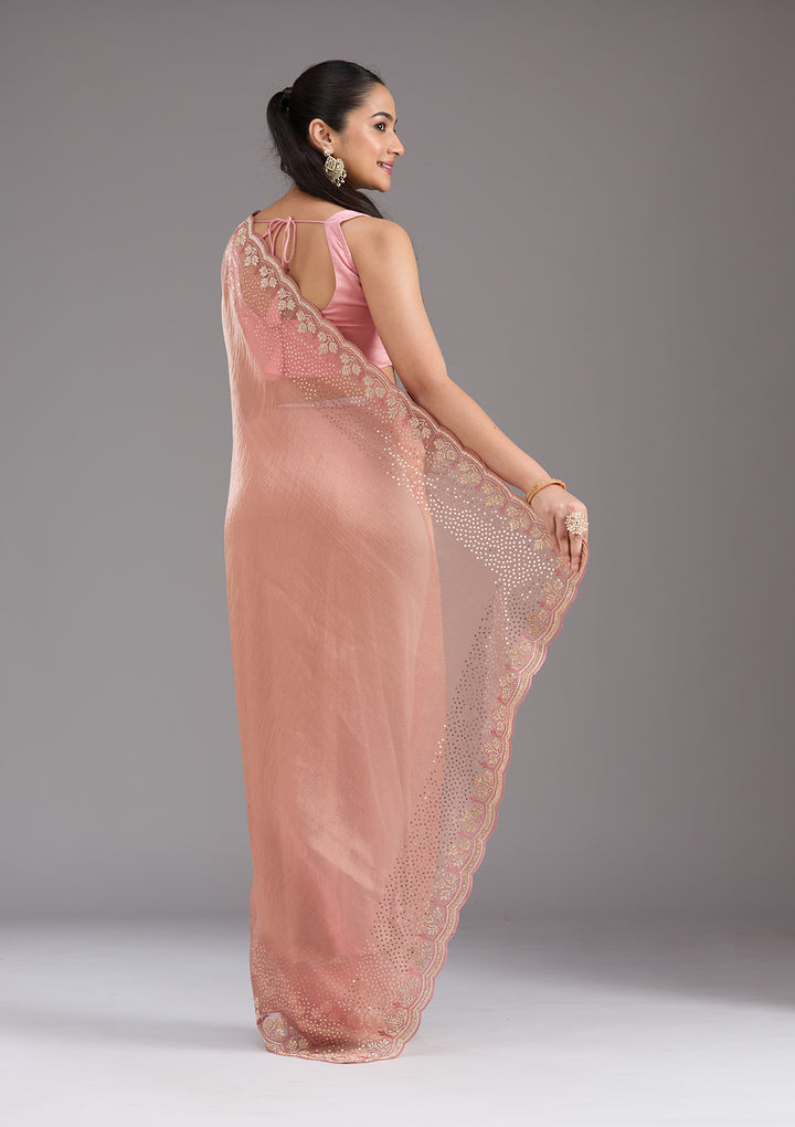 Peach Stonework Tissue Saree
