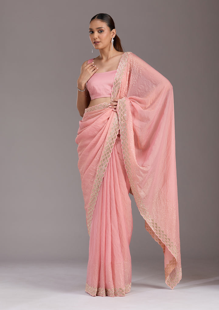 Baby Pink Sequins Tissue Saree