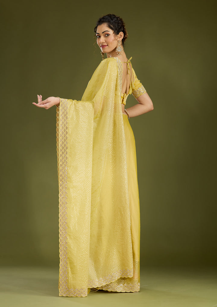 Lime Green Sequins Tissue Saree