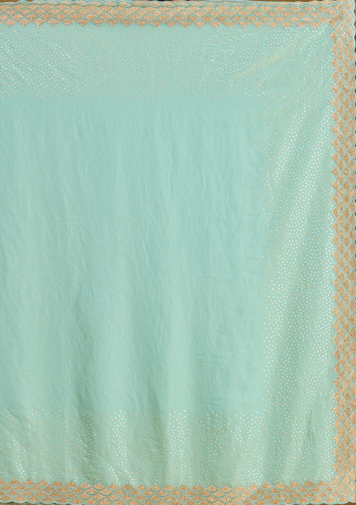 Sea Green Sequins Tissue Saree