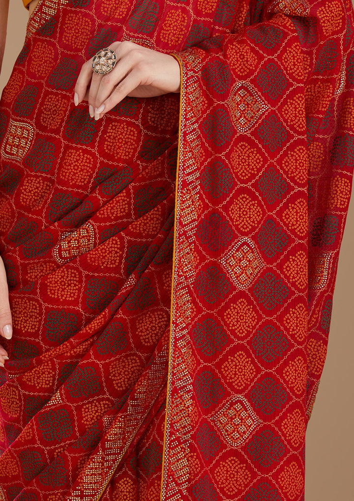 Red Stonework (Gold) Georgette Saree