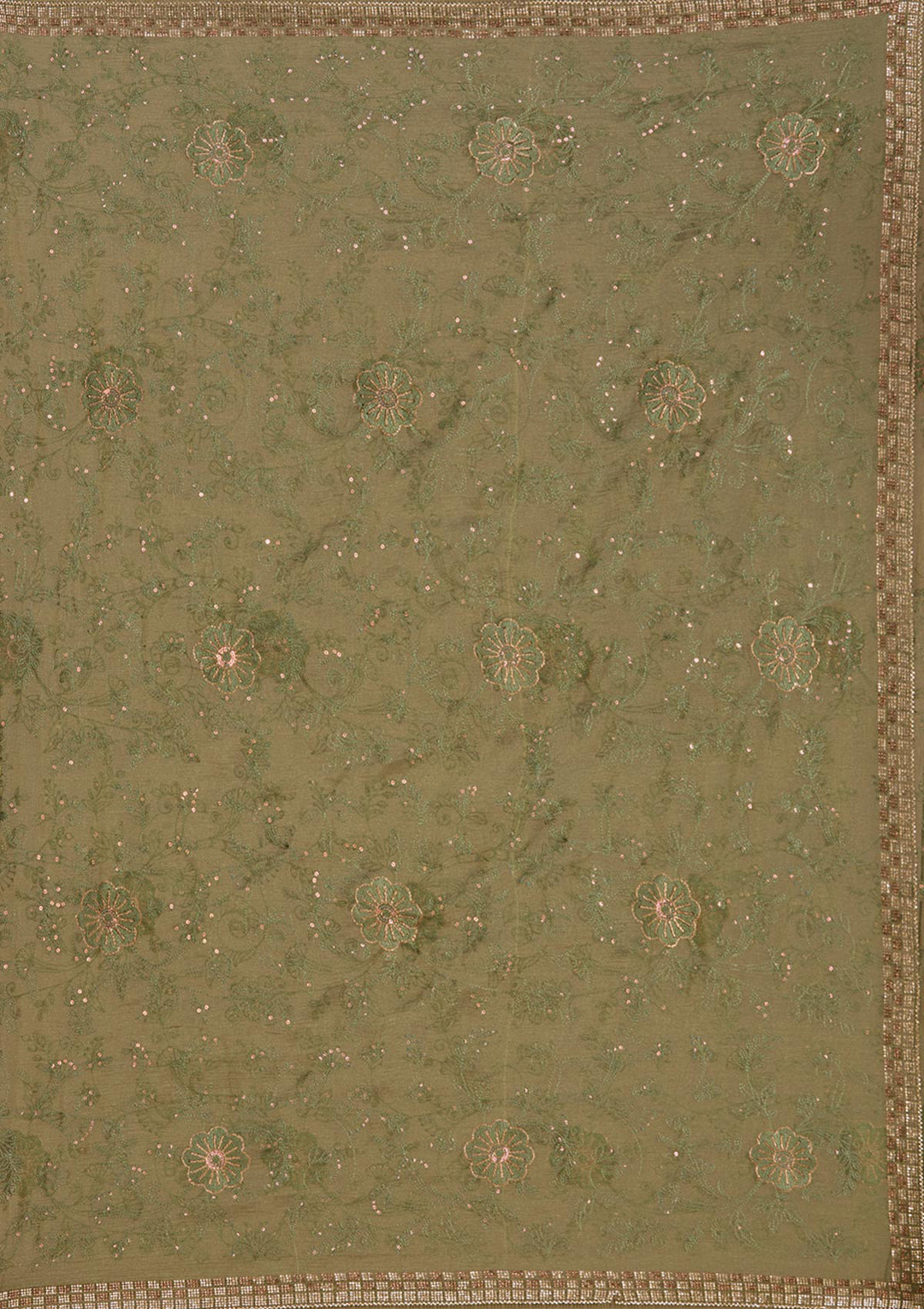 Mehendi Threadwork Tissue Saree