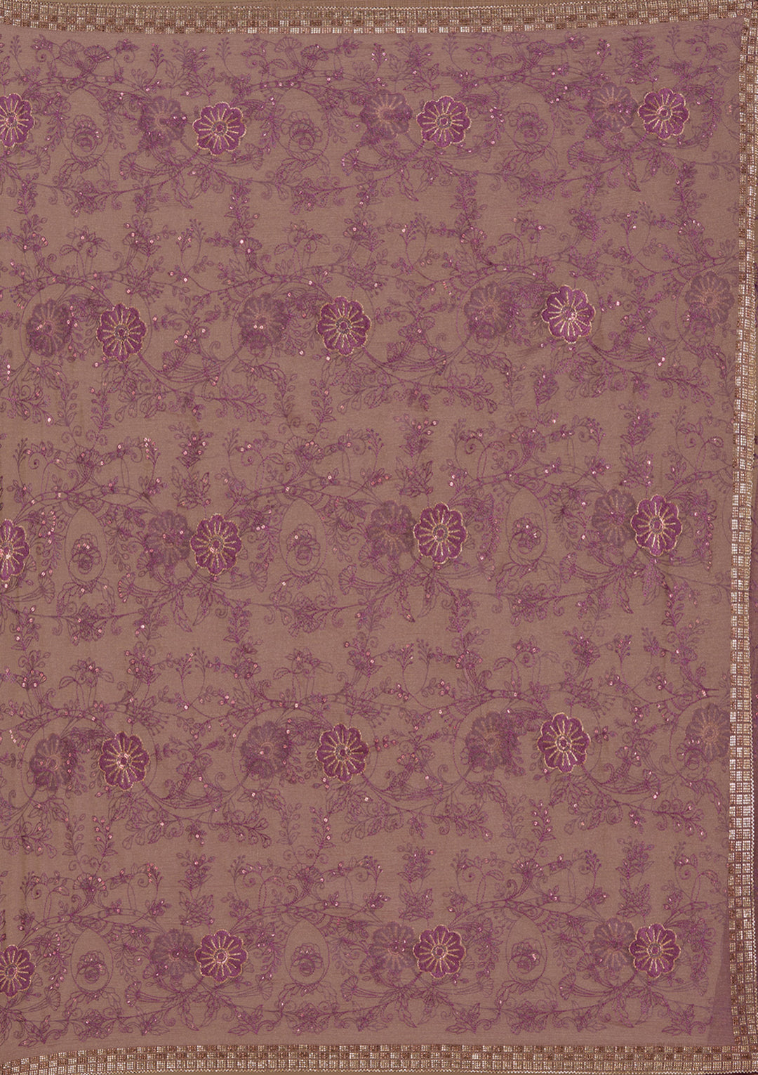 Purple Threadwork Tissue Saree