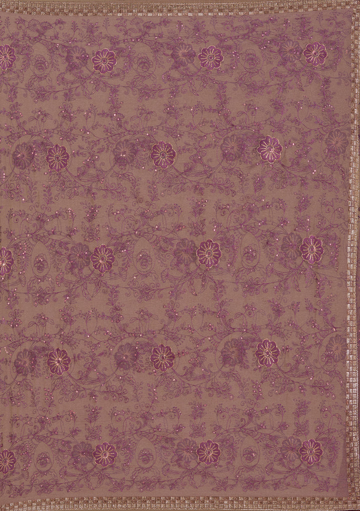 Purple Threadwork Tissue Saree