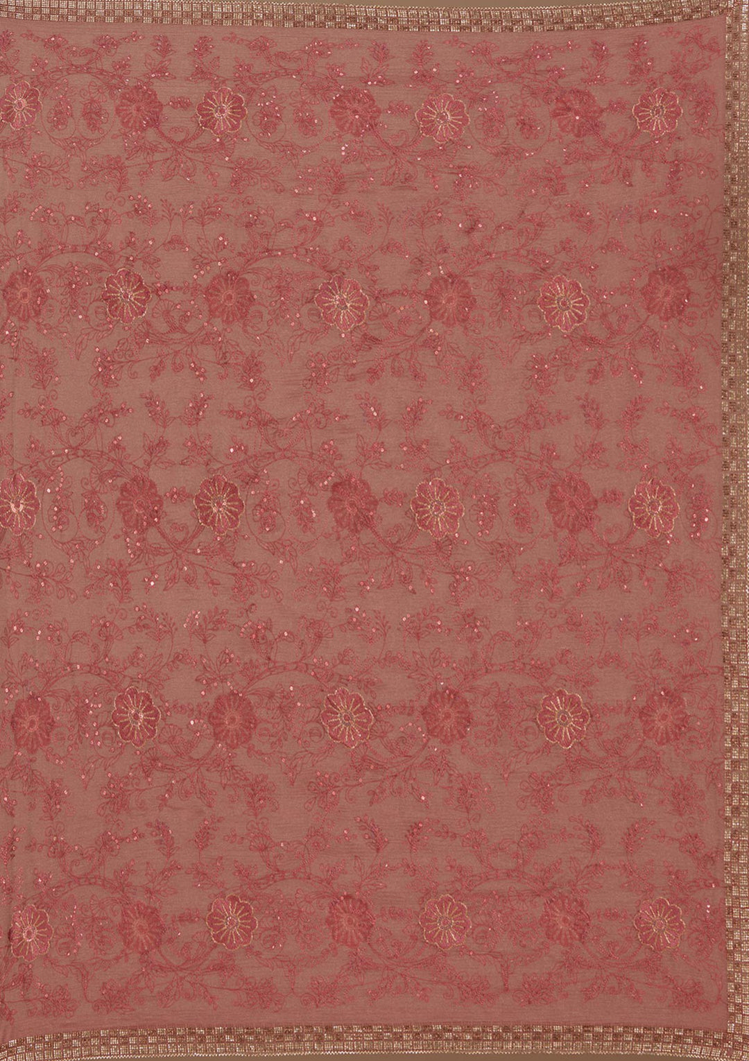 Rust Threadwork Tissue Saree