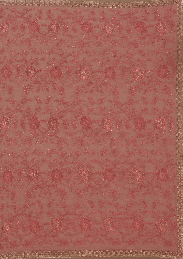 Rust Threadwork Tissue Saree