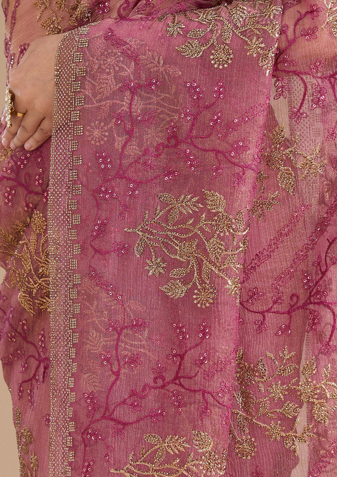 Wine Zariwork (Antique) Tissue Saree